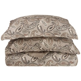 Superior Premium Cotton Flannel Duvet Cover Set, All Season 100% Brushed Cotton Flannel Bedding, 3-Piece Set with Duvet Cover and Pillow Shams - Grey Paisley, Full/Queen