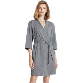 SIORO Lightweight Robes for Women Cotton Kimono Robe Spa Shower Hospital Bathrobe Soft Knit Summer Fall Gowns Nightwear V-Neck Loungewear, Steel Gray, Medium