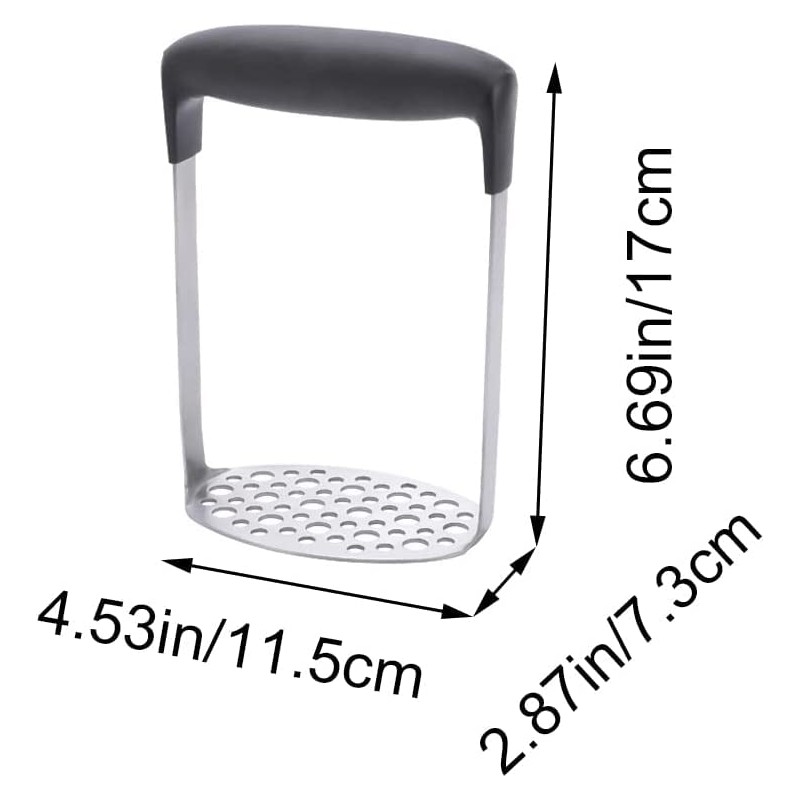 RIJIS Heavy Duty Strong Stainless Steel Potato Masher Black Handle