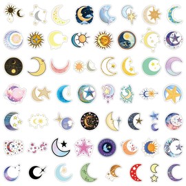 Bric Dodo Pack of 50 The Moon of Stars Stickers Car Laptop Phone Guitar Skateboard Motorcycle Bicycle Moon Star Stickers Set Vinyl Waterproof Aesthetic Stickers for Teenagers Children Adults