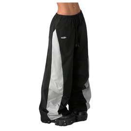 GORGLITTER Women's Wide Leg Baggy Sweatpants 2025 Gym Color Block Track Pants Drawstring Waist Pants Black Large