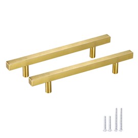 Meisax Pack of 10 Cabinet Handles Gold 128 mm Hole Spacing Furniture Handles Gold Handles for Kitchen Cabinets Stainless Steel Kitchen Cabinet Furniture Handles with Screws
