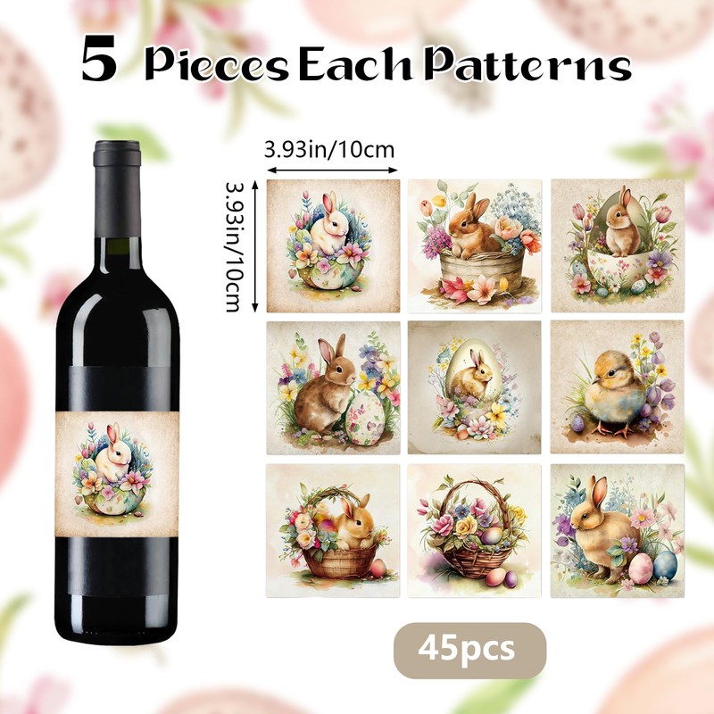 URROMA Easter Wine Bottle Labels, 45pcs Easter Party Wine Bottle