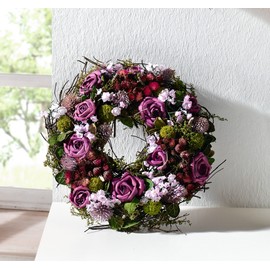 Decorative wreath "Purple Rose" made of natural materials and textile flowers, wedding decoration, table wreath, wall wreath