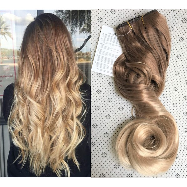 20 Inches Half Head Soft One Piece Ombre Wavy Curly Clip-in Hair Extensions (light brown to sandy blonde)