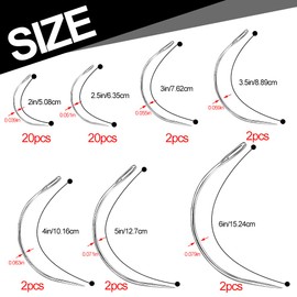 50 Pcs Curved Leather Needles,Curved Leather Hand Sewing Needles with 7 Sizes,Upholstery Needles for Leather Carpet or Canvas Repairing or Craft Projects