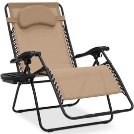 Best Choice Products Oversized Zero Gravity Chair, Folding Outdoor Patio Lounge Recliner w/Cup Holder Accessory Tray, Pillow - Tan