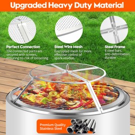 PWSOMJ Fire Pit Spark Screen for Solo Stove Range Accessories, 15 Inch Range Shield 304 Stainless Steel Detachable Mesh Fire Pit Spark Protector with Grill Function and Removal Tools