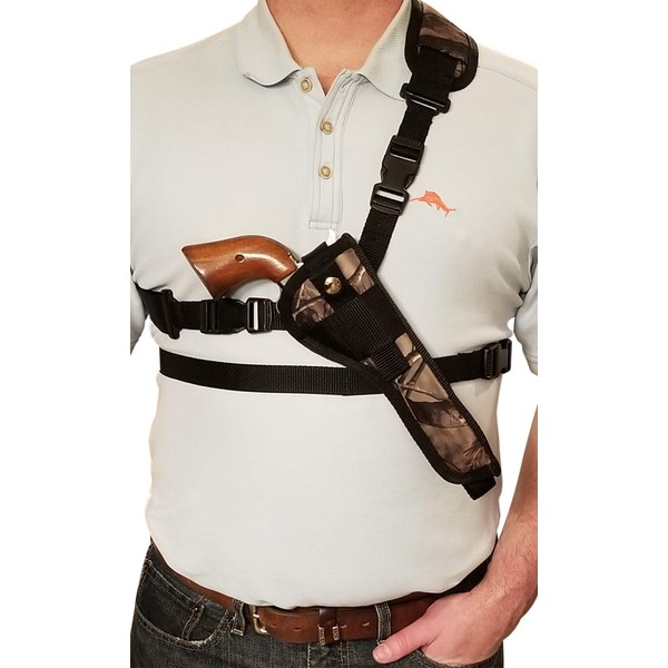 Silverhorse Holsters Chest/Shoulder Gun Holster | Fits Heritage Rough Rider Big and Small Bore Revolvers in 3.5" - 9" Barrel Lengths (Small Bore 6.5" Barrel Right Hand, Hardwood Camo)