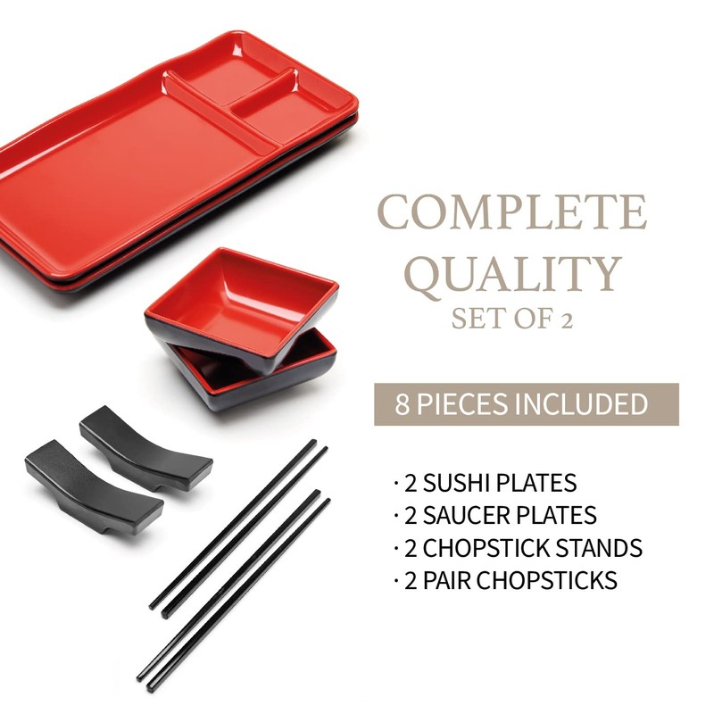 GOLIBER 8 Piece Japanese Style Sushi Plate Dinnerware Set -