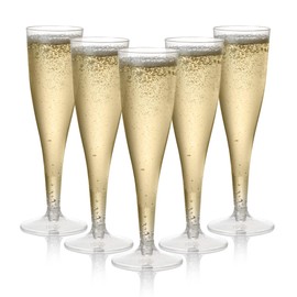 MATANA 48 Premium Elegant Plastic Champagne Glasses, 130 ml, Reusable Cocktail Glasses, Champagne Glasses Made of Plastic, Champagne Flutes, Prosecco Glasses for Weddings, Birthdays, Parties