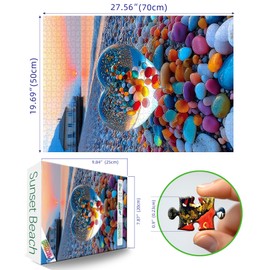 Beach Sunset Heart Jigsaw Puzzle 1000 Pieces for Adults Colorful Pebbles Coastal Scene Challenging Puzzle Games Premium 1000-Piece Puzzle for Game Night or Gift