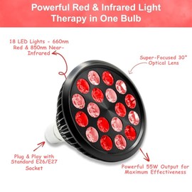 Red Light IR lamp, 22W, 18 LEDs, Infrared Therapy Device, 660nm Red & 850nm NIR Combo LED Light Device for Face, Skin and Pain