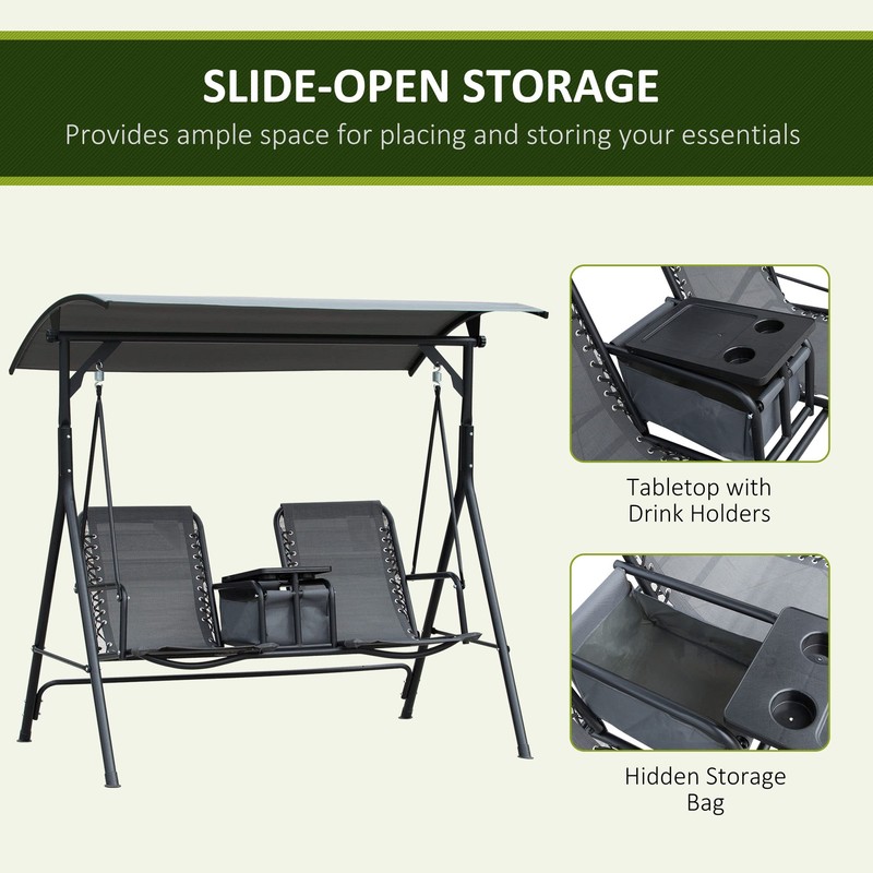 Outsunny 2-Seat Patio Swing Chair, Outdoor Canopy Swing Glider with