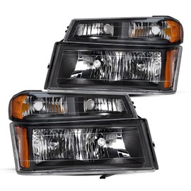 JSBOYAT Headlight Assembly w/Bumper Lights 4pcs Fit for 04-12 Chevy Colorado/GMC Canyon, 06-08 Isuzu I-Series Headlamp Passenger & Driver Side, Black Housing with Amber Reflector