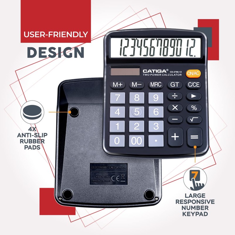 CATIGA 12 Digits Desktop Calculator with Large LCD Display and