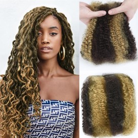 Afro Kinkys Bulk Human Hair -Real Human Hair for Twist, Braiding, Loc Extensions & Crochet, Brown Kinky Curly Hair Bundles No Weft, Afro Bulk for Dreadlocks 427 Highlight Blonde 1 Pack 50g 16 Inch