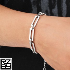 Chunky Paperclip Bracelet, Titanium Steel, Exaggerated Chain Link, Gift Pouch Included (Silver)