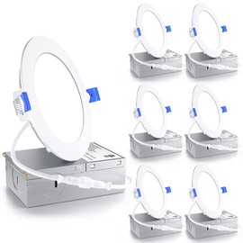 Ensenior 6 Pack 4 Inch LED Recessed Light, Dimmable, 5000K Daylight, 750LM High Brightness, 9W 120V, Damp Rated, Ultra-Thin Canless Wafer Ceiling Light - ETL & FCC & IC