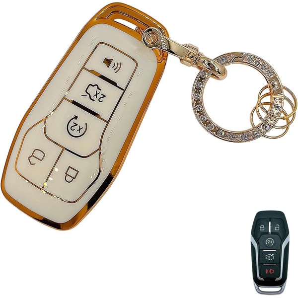 OVIOBOER For Ford Key Fob Cover with Keychain, White Soft