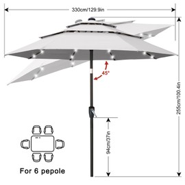 ABCCANOPY 3-Tiers 11FT Solar Patio Umbrella, Outdoor Umbrella with 32 LED Lights for for Deck, Pool, Garden, Backyard (Gray)