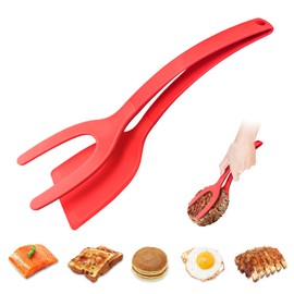 Egg Flipper Spatula 2 PCS 2 in 1 Grip and Flip Spatula Tongs Spatulas for Kitchen use Eggflipper Spatulaflipper Eggturner Pancake Fish French Toast Omelet Making for Home Cooking Tool (red)