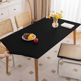 Huierxun PU Stretch Fitted Rectangle Tablecloth with Elastic Edge 35 x 59 Inch Waterproof Oil Proof Table Cloth Wipeable Table Cover for Indoor Outdoor Furniture Protect (Black,35"x59")