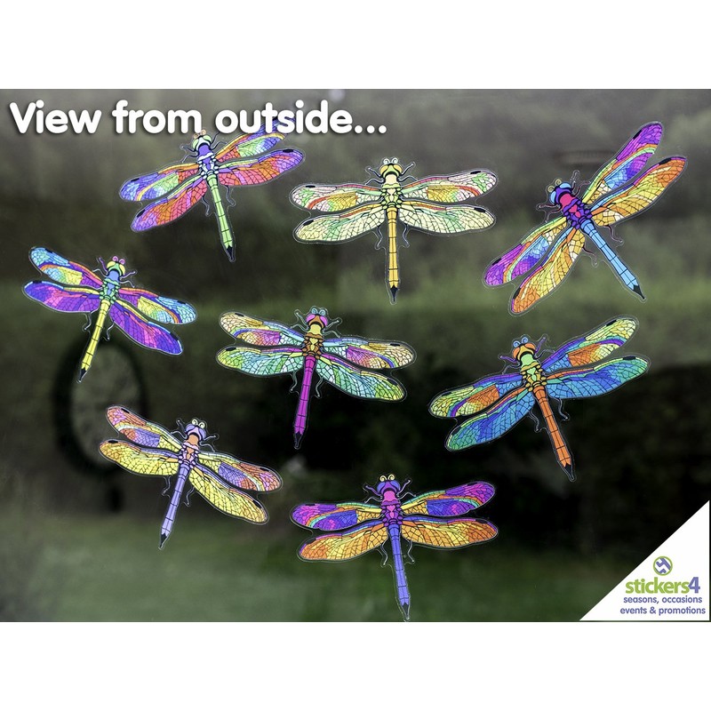 Window Stickers - 8 Beautiful Dragonflies Decorative Electrostatic Stickers -
