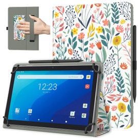 TiMOVO Universal Case for 10.1 Inch Android Tablet with Pen Loop, Lightweight & Foldable Stand Case with Hand Strap for All 9-11 Inch Touchscreen Tablets, Flower