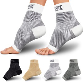 Thoxcare Calcetines de compresión para la fascitis plantar para mujeres y hombres (1 par), manga de compresión para el tobillo para aliviar la hinchazón y el dolor, Blanco, EG