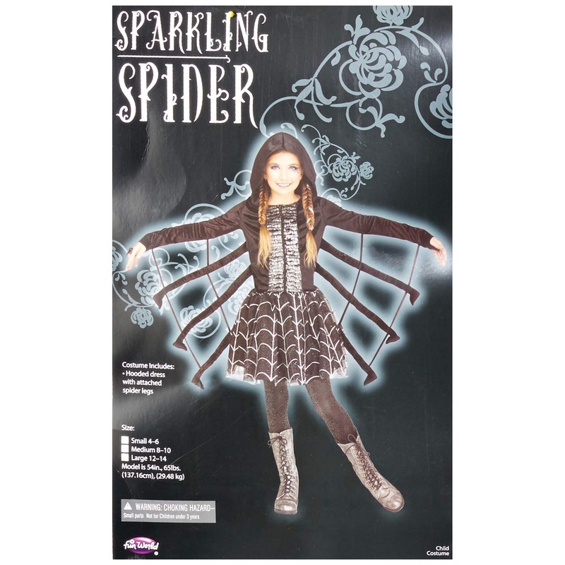 Fun World Sparkling Spider Child Costume, Large, Multicolor