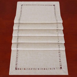 Grelucgo Handmade Hemstitched Polyester Rectangle Table Runners,Beige 14x72 inch