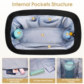 WACCET XXL Family Beach Bag, Large Waterproof Beach Bag for Women, with Zip, Foldable Lightweight Swimming Bag with Multiple Pockets, Beach Bag, Tote Bag for Beach, Travel, Holiday, Pool, Black