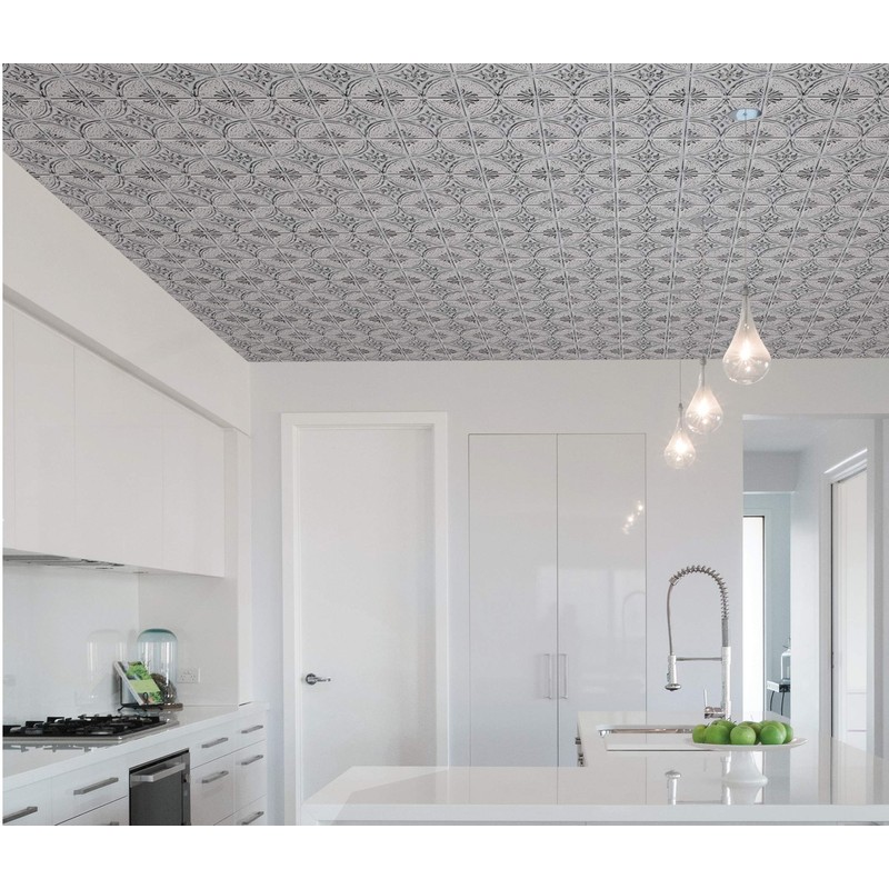 Camden Antique White Faux Tin Peel & Stick Backsplash Tiles