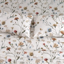 DAUAOTO Cotton Sheets Set Twin XL Printed Bedding Sets, Up to 14" Deep Mattress, Foral Botanical Pattern Bedlinen for Twin Extra Long Bed