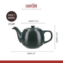 La Cafetière Classic Teapot in Green Colour, Traditional Tea Pot with Comfortable Handle and No Mess Drip Proof Spout Serves 2 Cups Suitable for Tea Bags, Easy to Clean Dishwasher Safe, 650ml