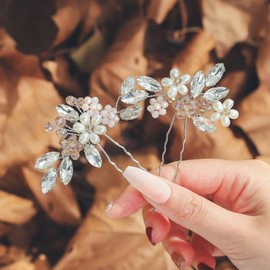 Edary Bridal Hair Pins Wedding Bridal Flower Hairpieces Crystal Hair Accessories Pearl Party Hair Clips Rhinestone Hair Accessories Pearl Headwear for Women and Girls (Pack of 2)