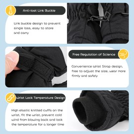 QKURT Kids Boys Ski Gloves, Winter Waterproof Gloves Warm Fleece Gloves Snowproof Snowboard gloves Insulated Thermal Gloves Cold Weather Gloves