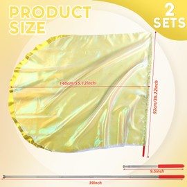 Remagr 2 Set Gold Double Layer Praise Dance Worship Flags with Scalable Rod Semicircle Worship Angel Wing Flag for Church Dance Banner