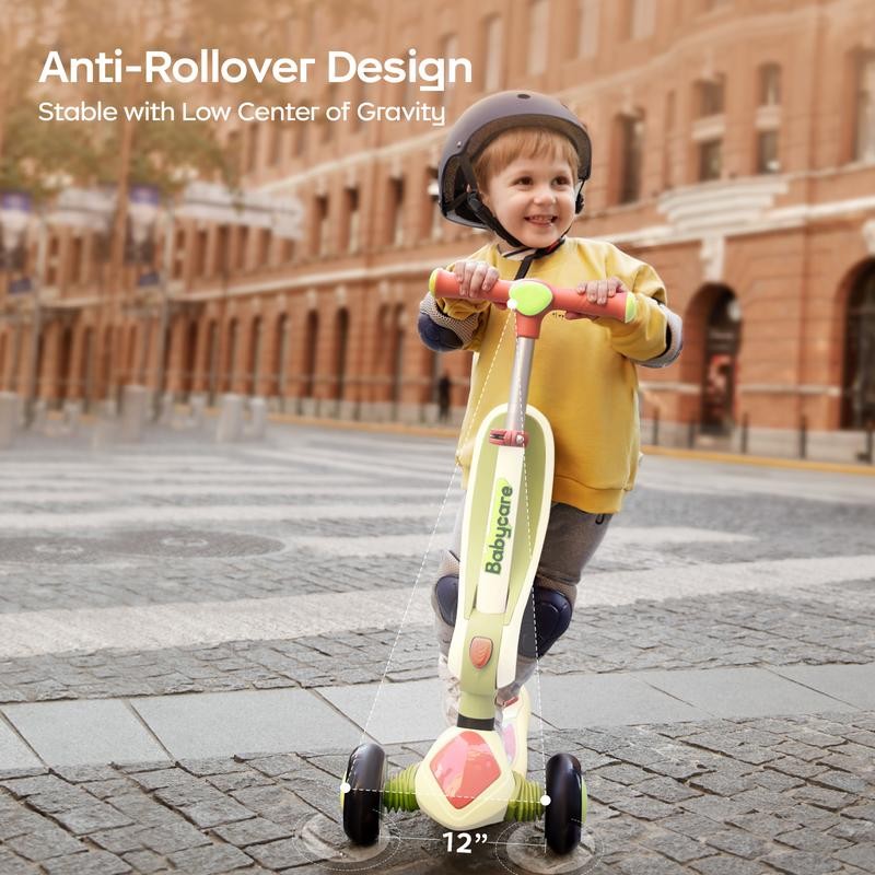 Bc Babycare Kids Scooter, 3 Adjustable Heights (Ages 3-15), Lean-to-Steer,