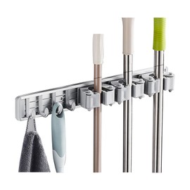 Mop Holder With Hooks Broom Holder Drilling & Nail-free Wall Mounted Broom Hanger Organizer Aluminum Storage Rack Kitchen Bathroom Garden