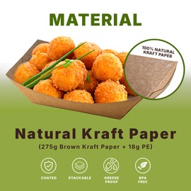 Klex 500 Pack 3 lb Kraft Paper Food Trays, Disposable Brown Serving Take Out Boats Basket Tray, 5.83" x 8.03", 1.97"