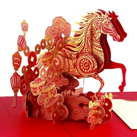 D24TIME 2026 Year of The Horse Chinese New Year Card, Unique 3D Pop Up Design – Handcrafted Spring Festival Lunar New Year Gifts for Family & Friends with Premium Envelope
