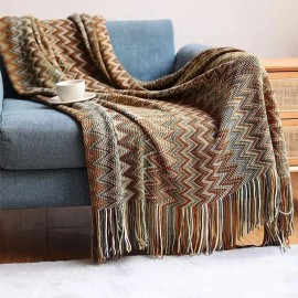 Fennco Styles Boho Zigzag Throw Blanket – 50" x 60" | 4 Vibrant Colors - Brown-Green