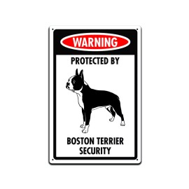 JP's Parcels Warning Protected By Boston Terrier Security Dog Sign for Front Door 12"x 8"