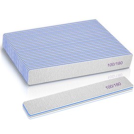 BLESWIN Lima de uñas de grano 100/180, 25 unidades, limas de uñas resistentes para uñas acrílicas/naturales, juntas de papel de lija para uñas, rellen