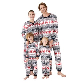 PATPAT Family Christmas Pajamas Matching Sets Reindeer Snowflake Pattern Pajamas Set for Couples Kids Christmas, Blue white