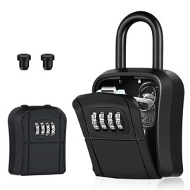 ZHEGE 4 Digit Dial Key Box, Security Key Box, Key Holder, Padlock, Detachable Shackle, Key Box for Hang Door Knobs, Dial-Type, Wall Mounted, Share and Store Keys for Outdoor Apartments, Realtors, Garages, Etc., Japanese Instruction Manual Included (Black)