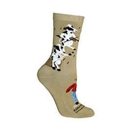 Wheel House Designs Cows Country Moosic Khaki Cotton Ladies Socks