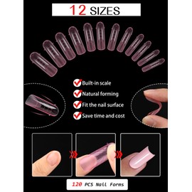 EBANKU 120 PCS Pink Matte Round Curved Dual Nail Forms System Coffin Nail Mold Tips Acrylic Nail Extension Tools for Nail Art Salon